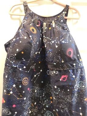 Galaxy Print 3x plus-sized swim TOP ONLY. - Black with Multicolor Space Motif.